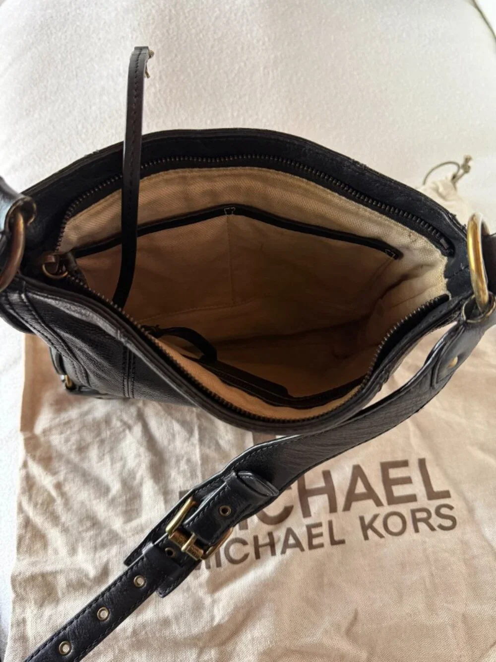Michael Kors Black Pebbled Leather Crossbody Shoulder Bag Brass Hardware